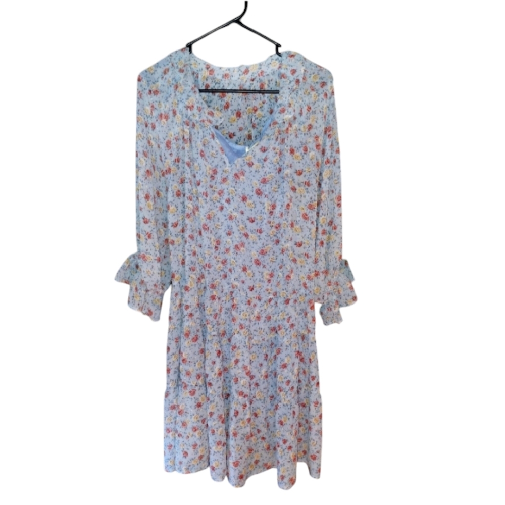 Kori America NWT Floral flounce dress, 3/4 ruffle sleeves, size medium